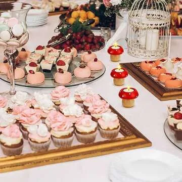 Dandat 12 Pcs Mushroom Candle Holder and 12 Tealight Candles Mushroom Candle Holder Cute Mushroom Birthday Decoration Candlesticks for Table Centerpiece Decor Wedding Mother's Day