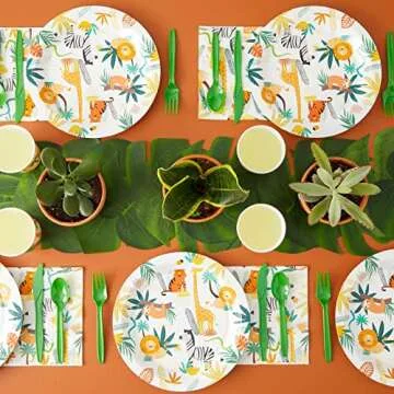 BLUE PANDA 144 Piece Jungle Safari Theme Birthday Party Decorations - Zoo Animal Dinnerware Jungle S...