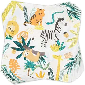 BLUE PANDA 144 Piece Jungle Safari Theme Birthday Party Decorations - Zoo Animal Dinnerware Jungle Safari Plates, Napkins, Cups, and Cutlery - Tropical Theme Birthday Party Decorations (Serves 24)