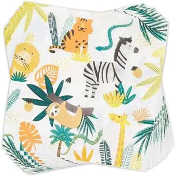 BLUE PANDA 144 Piece Jungle Safari Theme Birthday Party Decorations - Zoo Animal Dinnerware Jungle Safari Plates, Napkins, Cups, and Cutlery - Tropical Theme Birthday Party Decorations (Serves 24)