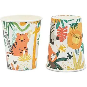 BLUE PANDA 144 Piece Jungle Safari Theme Birthday Party Decorations - Zoo Animal Dinnerware Jungle Safari Plates, Napkins, Cups, and Cutlery - Tropical Theme Birthday Party Decorations (Serves 24)