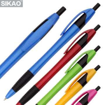 Sikao Pens Bulk, 60Pack Gripped Slimster Bulk Pens Ballpoint Smooth Writing Pens No Smear Black Ink 1.0mm, Retractable Ball Pens, Click Pens, Server Pens, School Office Supplies
