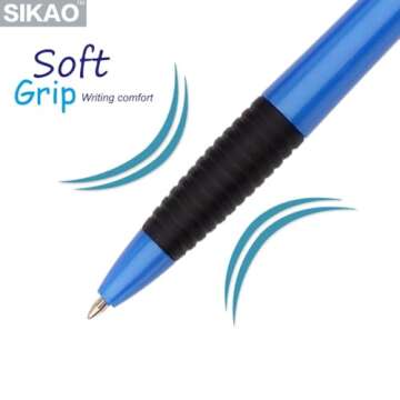 Sikao Pens Bulk, 60Pack Gripped Slimster Bulk Pens Ballpoint Smooth Writing Pens No Smear Black Ink 1.0mm, Retractable Ball Pens, Click Pens, Server Pens, School Office Supplies