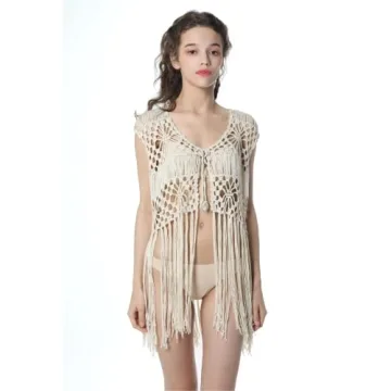 Acemi Women's Fringe Vest for Festivals and Casual Outings