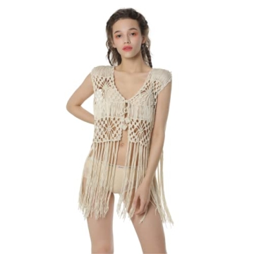 Acemi Women's Fringe Vest for Festivals and Casual Outings