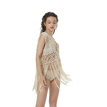 Acemi Women's Fringe Vest for Festivals and Casual Outings