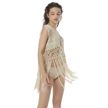 Acemi Women's Fringe Vest for Festivals and Casual Outings