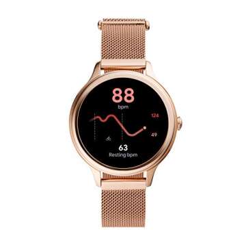 Fossil 42mm Gen 5E Stainless Steel Mesh Touchscreen Smart Watch with Heart Rate, Color: Rose Gold (Model: FTW6068)