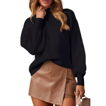 WEACZZY Black Sweaters for Women 2024 Dressy Casual Long Lantern Sleeve Oversized Pullover Sweater K...