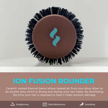 Spornette Ion Fusion Ceramic Round Brush for Blow Drying - Round Hair Brush for Blow Outs, Volume & ...