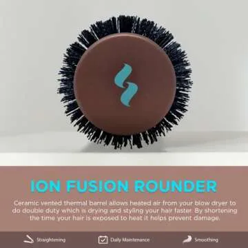 Spornette Ion Fusion Ceramic Round Brush for Blow Drying - Round Hair Brush for Blow Outs, Volume & ...