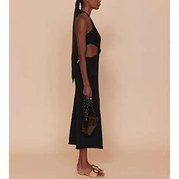 Ekaliy Sexy Knitted Maxi Dress - Halter Neck Cut Out Style