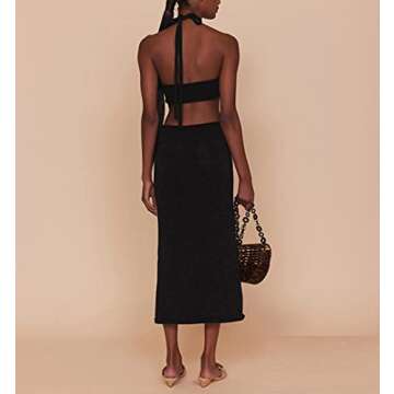Ekaliy Sexy Knitted Maxi Dress - Halter Neck Cut Out Style