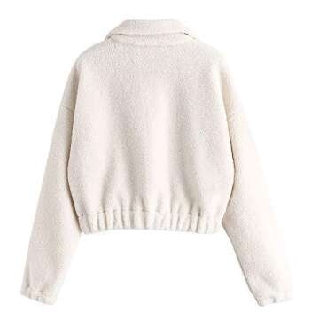 ZAFUL Women's Sherpa Half Zip Pullover Fleece Plaid Leopard Cropped Sweatshirts