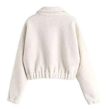 ZAFUL Women's Sherpa Half Zip Pullover Fleece Plaid Leopard Cropped Sweatshirts