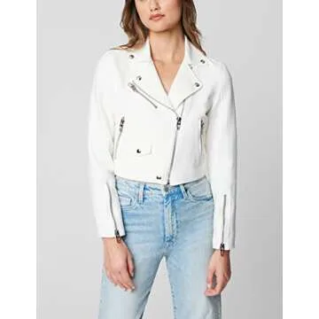 [BLANKNYC] womens White Cropped Moto With Zipper and Pocket Detail , Stylish Coat & Designer Clothing Jacket, So Ice, Small US