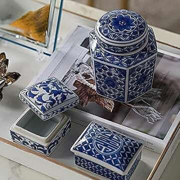 A&B Home Decorative Porcelain Blue and White Box Set