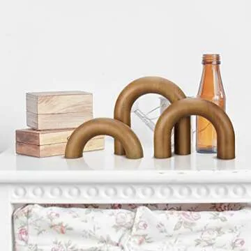 Roowest 3 Pieces Wood Arch Book Shelf Decor Wooden Coffee Table Natural Modern Home Mantel Decorations for Living Room Entryway, Small Medium Large