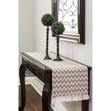 Table Runner Cotton Farmhouse Boho 14x72 in, Table Décor for Kitchen or Dining, Tan Cloth Woven Table Runners
