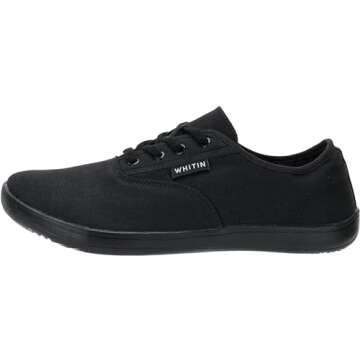 WHITIN Canvas Barefoot Sneakers for Men Wide Toe Box Minimalist Zero Drop Sole Shoes Minimus Extra Width Fit Size 13 13W Gym Bare Feet Black 47