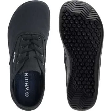 WHITIN Canvas Barefoot Sneakers for Men Wide Toe Box Minimalist Zero Drop Sole Shoes Minimus Extra Width Fit Size 13 13W Gym Bare Feet Black 47