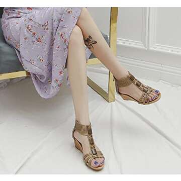 FRALOSHA Wedge Sandals for Women Open Toe Casual Summer Roman High Heel Breathable Beach Sandals (Brown 5)