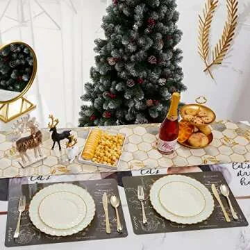 60 Pack Ivory Scalloped Plastic Plates with Gold Rim, Disposable Elegant Plates Include 30pcs Dinner Plates 10.25", 30pcs Plastic Dessert Plates 7.5", Perfect for Thanksgiving, Christmas and Party