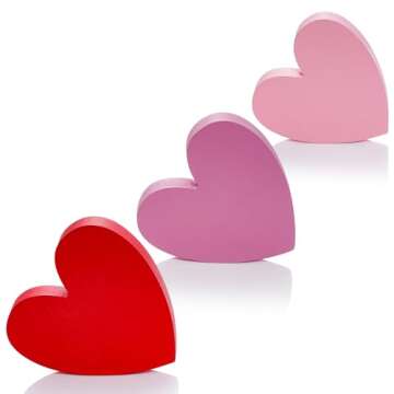 SUMERSHA 3Pcs Valentine's Day Heart Shape Wood Signs Heart Tiered Tray Decor Love Heart Red Pink Rose Table Decorations for Valentine's Day Anniversary Wedding Party
