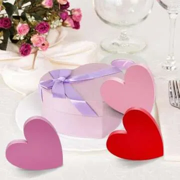 SUMERSHA 3Pcs Valentine's Day Heart Shape Wood Signs Heart Tiered Tray Decor Love Heart Red Pink Rose Table Decorations for Valentine's Day Anniversary Wedding Party
