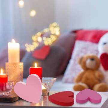 SUMERSHA 3Pcs Valentine's Day Heart Shape Wood Signs Heart Tiered Tray Decor Love Heart Red Pink Rose Table Decorations for Valentine's Day Anniversary Wedding Party