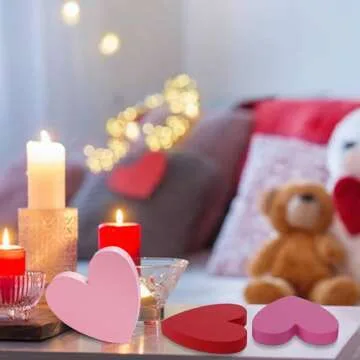 SUMERSHA 3Pcs Valentine's Day Heart Shape Wood Signs Heart Tiered Tray Decor Love Heart Red Pink Rose Table Decorations for Valentine's Day Anniversary Wedding Party