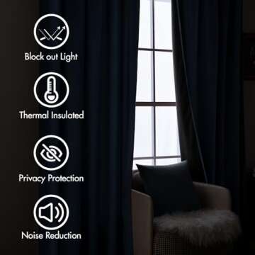 MIULEE Navy Blue Velvet Curtains 96 inches Long 2 Panels - Luxury Pinch Pleated Room Darkening Window Drapes for Bedroom Living Room Thermal Insulated Super Soft Blackout, Back Tab Rod Pocket