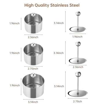 Set of 3 - Round Stainless Steel Cake Rings, Mousse Cake Ring Mold with Press Set