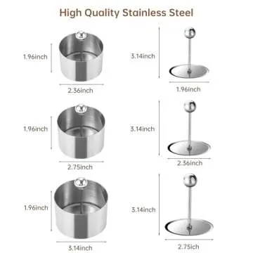 Set of 3 - Round Stainless Steel Cake Rings, Mousse Cake Ring Mold with Press Set