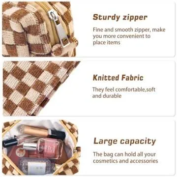 ZLFSRQ 2Pcs Checkered Makeup Bag for Women Pencil Pouch Travel Small Cosmetic Bag Set Cute Makeup Pouch Purse Pencil Case Pencil Bag Zippered Toiletry Bag Organizer Preppy Trendy Storage Bag(Brown)