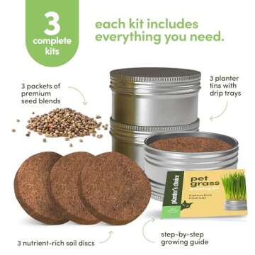 Grow Your Own Cat Grass for Indoor Cats Kit - 3 Complete Growing Kits - Plant Seeds, Pets Health Sup...