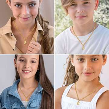 FOCALOOK Initial Necklaces for Women Gold Plated A Necklace Initial Figaro Chain for Men Teens 18 Inch (A)