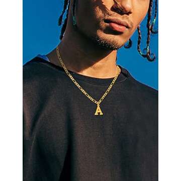 FOCALOOK Initial Necklaces for Women Gold Plated A Necklace Initial Figaro Chain for Men Teens 18 Inch (A)
