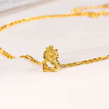 FOCALOOK Initial Necklaces for Women Gold Plated A Necklace Initial Figaro Chain for Men Teens 18 Inch (A)