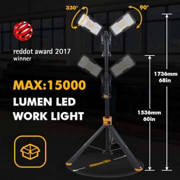 【Upgraded】 LUTEC 6290Max 15000 Lumen 138W Dimmable LED Work Light with Telescoping Tripod, Adjus...