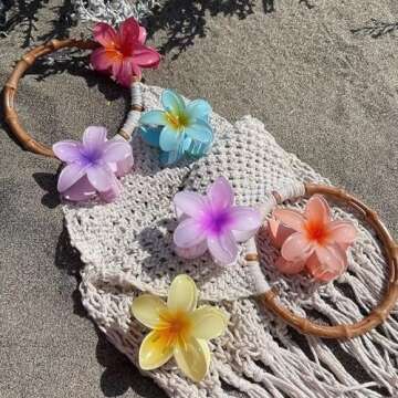 GQLV Large Claw Clips for Thick Hair - Strong Hold Nonslip Hawaiian Flower Hair Accessories, Banana Clip for Thin Hair