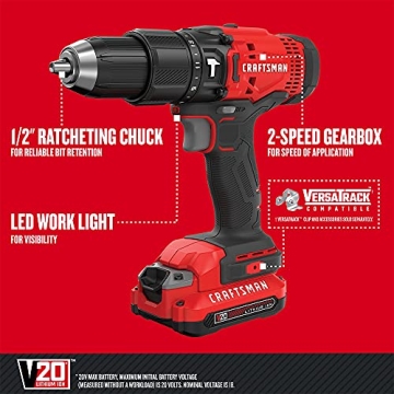 CRAFTSMAN V20 Cordless Drill Kit with 2 Batteries