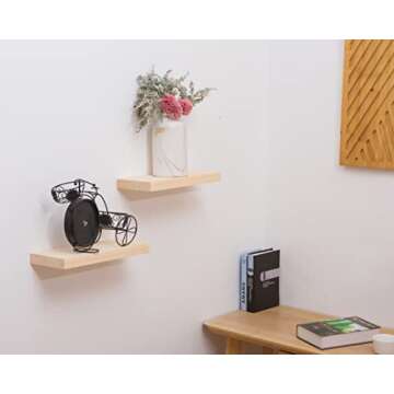 QsQueen Floating Shelves 15.75inch Set of 2, Solid Pine Wood, Wall Shelves with Invisible Bracket, Wall Mounted Wooden Display Shelf for Bathroom, Bedroom, Kitchen, Office, Living Room Decor.