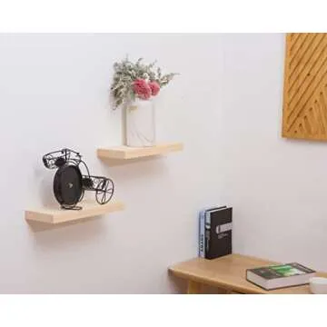 QsQueen Floating Shelves 15.75inch Set of 2, Solid Pine Wood, Wall Shelves with Invisible Bracket, Wall Mounted Wooden Display Shelf for Bathroom, Bedroom, Kitchen, Office, Living Room Decor.