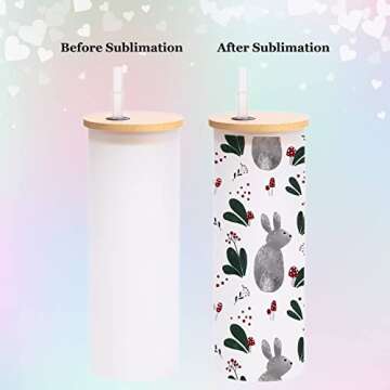 INSTOME 17oz Sublimation Glass Tumbler,Gradient Frosted Glass Jars with Bamboo Lid,Glass Water Bottle for Mother's Day,Father's Day Gift