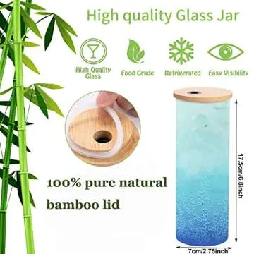 INSTOME 17oz Sublimation Glass Tumbler,Gradient Frosted Glass Jars with Bamboo Lid,Glass Water Bottle for Mother's Day,Father's Day Gift