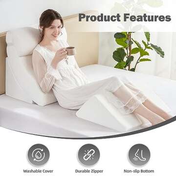 A2ZCOMFY 4pcs Orthopedic Wedge Pillow Set, Adjustable Bed Wedge Pillow for Sleeping, Post Surgery, Wedge Pillow for Neck, Back, Knee & Leg Pain Relief, Memory Foam Pillow for Acid Reflux, GERD, White