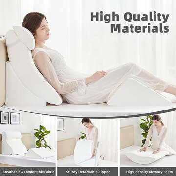 A2ZCOMFY 4pcs Orthopedic Wedge Pillow Set, Adjustable Bed Wedge Pillow for Sleeping, Post Surgery, Wedge Pillow for Neck, Back, Knee & Leg Pain Relief, Memory Foam Pillow for Acid Reflux, GERD, White