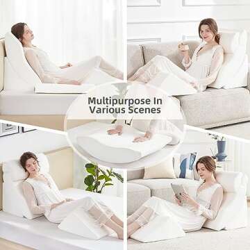 A2ZCOMFY 4pcs Orthopedic Wedge Pillow Set, Adjustable Bed Wedge Pillow for Sleeping, Post Surgery, Wedge Pillow for Neck, Back, Knee & Leg Pain Relief, Memory Foam Pillow for Acid Reflux, GERD, White