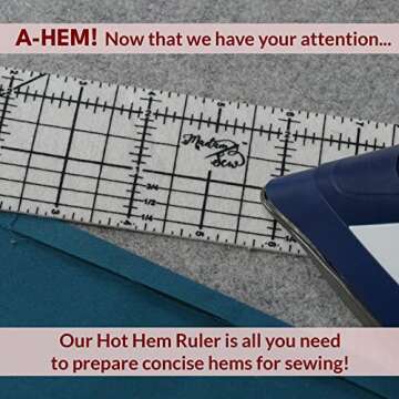 Madam Sew Hot Hem Ruler – Non-Slip Hot Iron Ruler for Precise Quilting